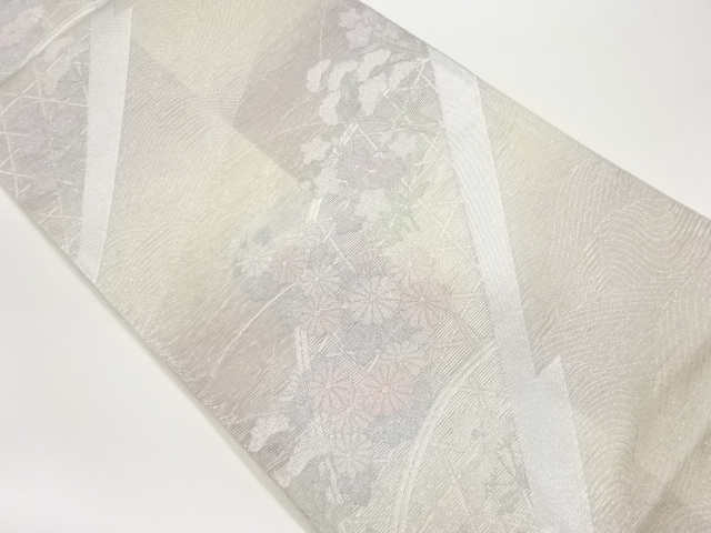 JAPANESE FUKURO OBI FOR SUMMER / WOVEN AUTUMN FLOWERS